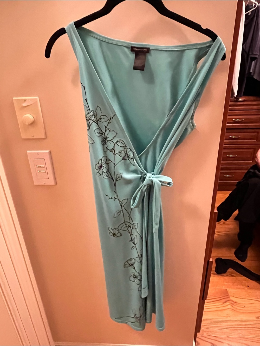 BCBGMaxAzria Aqua Floral Wrap Dress with Side Tie